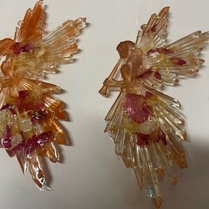4 Angel Epoxy Resin Angel Ornaments with real pink carnations